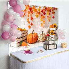 Lofaris Rustic Autumn Photography Backdrop with Fall Leaves Pumpkins and Sunflowers Cozy Studio Background for Seasonal Photoshoot