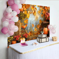 Lofaris Rustic Autumn Photography Backdrop with Pumpkins and Fall Leaves Seasonal Photo Background for Studio or Party Decor