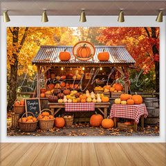 Lofaris Rustic Autumn Pumpkin Patch Backdrop with Fall Leaves and Shop Vibrant Harvest Background for Thanksgiving or Halloween Party