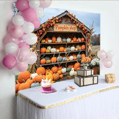 Lofaris Rustic Autumn Pumpkin Shop Photography Backdrop with Fall Leaves and Corn Seasonal Studio Background for Harvest Decor