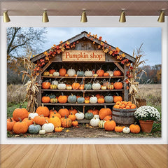 Lofaris Rustic Autumn Pumpkin Shop Photography Backdrop with Fall Leaves and Corn Seasonal Studio Background for Harvest Decor