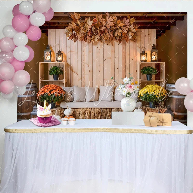 Lofaris Rustic Autumn Thanksgiving Backdrop with Pumpkins and Fall Leaves Cozy Wooden Harvest Photography Background