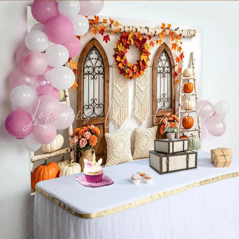 Lofaris Rustic Autumn Thanksgiving Backdrop with Pumpkins and Fall Leaves Farmhouse Style Photo Background for Fall Harvest Party Decor