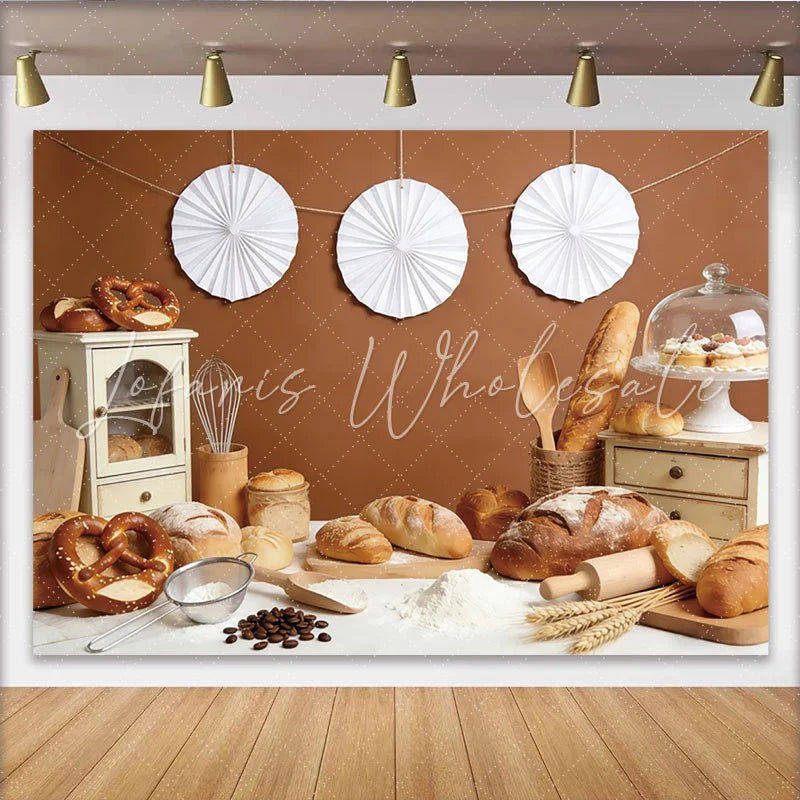 Lofaris Rustic Bakery Photography Backdrop with Fresh Bread and Pastries Kitchen Food Theme Background for Studio Photoshoot