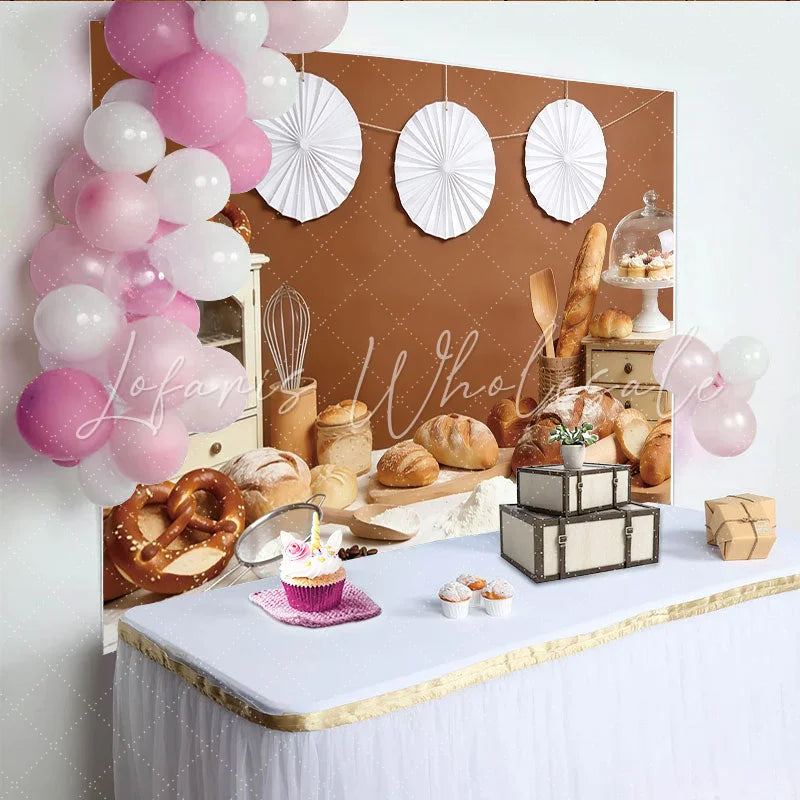 Lofaris Rustic Bakery Photography Backdrop with Fresh Bread and Pastries Kitchen Food Theme Background for Studio Photoshoot