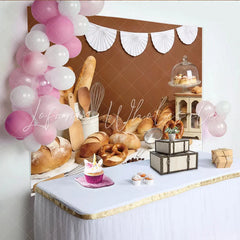 Lofaris Rustic Bakery Photography Backdrop with Fresh Bread Wheat and Utensils Brown Background for Studio Food Photoshoot