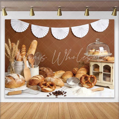 Lofaris Rustic Bakery Photography Backdrop with Fresh Bread Wheat and Utensils Brown Background for Studio Food Photoshoot