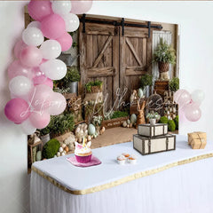 Lofaris Rustic Barn Door Easter Photography Backdrop with Greenery and Eggs Charming Spring Farm Background for Photoshoot and Party Decor