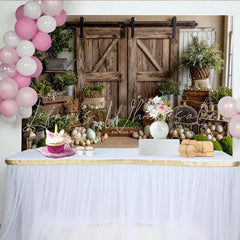 Lofaris Rustic Barn Door Easter Photography Backdrop with Greenery and Eggs Charming Spring Farm Background for Photoshoot and Party Decor