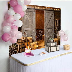 Lofaris Rustic Barn Photography Backdrop with Sliding Doors Western Wood Wall Background for Studio Photoshoot and Party Decor