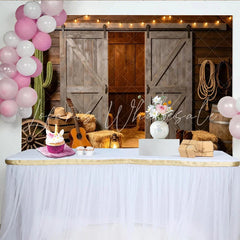 Lofaris Rustic Barn Photography Backdrop with Sliding Doors Western Wood Wall Background for Studio Photoshoot and Party Decor