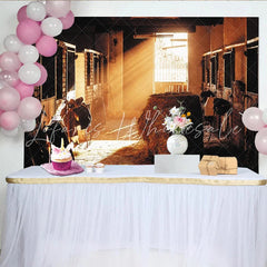 Lofaris Rustic Barn Photography Backdrop with Sunlight and Hay Bale Warm Stable Background for Farmhouse Photoshoot