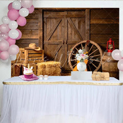 Lofaris Rustic Barn Photography Backdrop with Wooden Doors Hay and Western Props Vintage Country Studio Background for Farmhouse Photoshoot