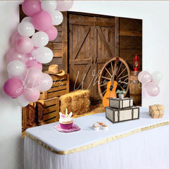 Lofaris Rustic Barn Photography Backdrop with Wooden Doors Hay and Western Props Vintage Country Studio Background for Farmhouse Photoshoot