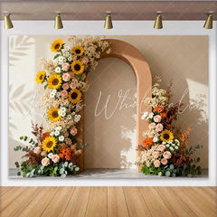 Lofaris Rustic Boho Floral Arch Party Backdrop with Sunflowers Pink Roses and Daisies for Wedding and Bridal Shower Decor