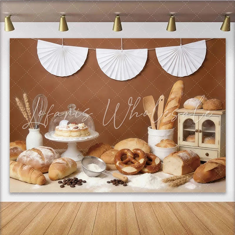 Lofaris Rustic Brown Bakery Photography Backdrop with Fresh Bread and Pastries Charming Kitchen Background for Food Photography Studio