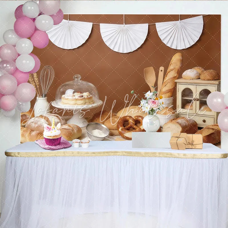 Lofaris Rustic Brown Bakery Photography Backdrop with Fresh Bread and Pastries Charming Kitchen Background for Food Photography Studio