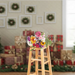 Lofaris Rustic Christmas Gallery Wall Photography Backdrop Plaid Presents and Wreaths Farmhouse Holiday Background