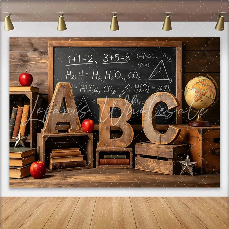 Lofaris Rustic Classroom Photography Backdrop with Blackboard and ABC Letters Vintage School Background for Back to School Photoshoot