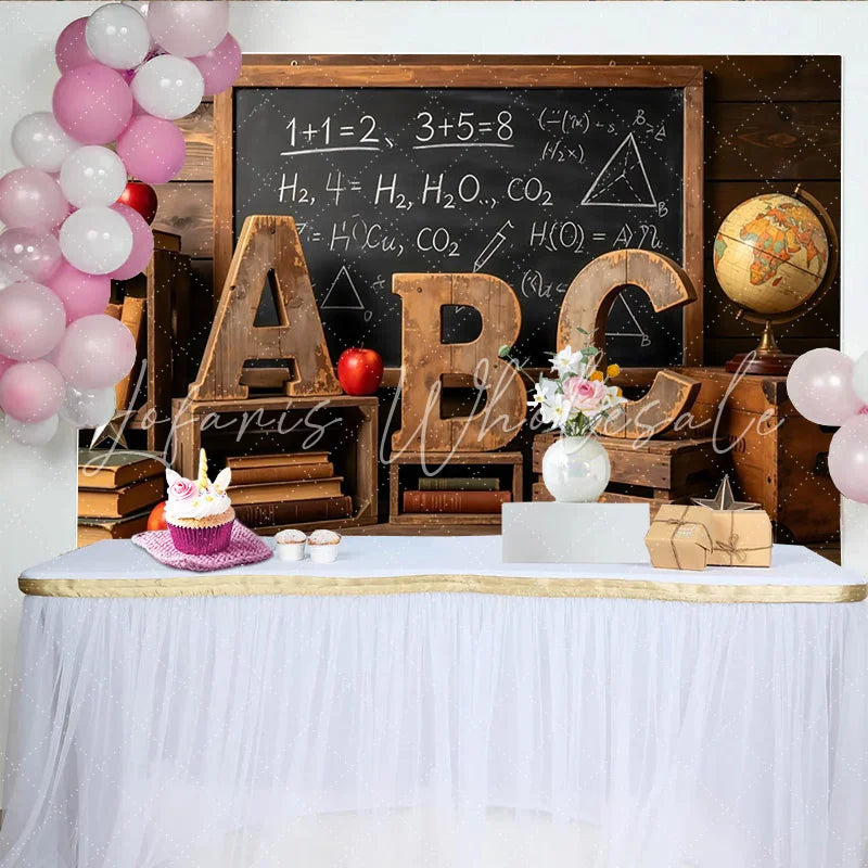 Lofaris Rustic Classroom Photography Backdrop with Blackboard and ABC Letters Vintage School Background for Back to School Photoshoot