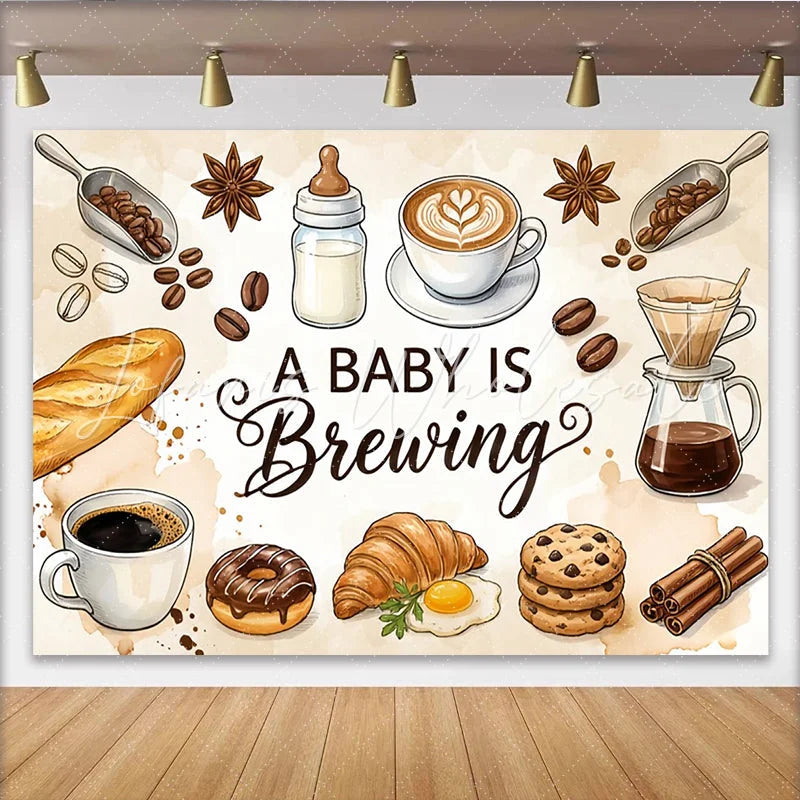 Lofaris Rustic Coffee Theme A Baby Is Brewing Baby Shower Backdrop Breakfast Items Photography Background for Gender Reveal Party