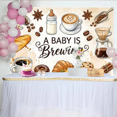 Lofaris Rustic Coffee Theme A Baby Is Brewing Baby Shower Backdrop Breakfast Items Photography Background for Gender Reveal Party