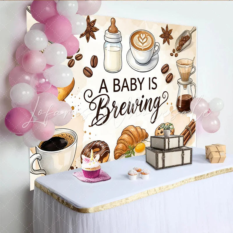 Lofaris Rustic Coffee Theme A Baby Is Brewing Baby Shower Backdrop Breakfast Items Photography Background for Gender Reveal Party