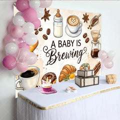 Lofaris Rustic Coffee Theme A Baby Is Brewing Baby Shower Backdrop Breakfast Items Photography Background for Gender Reveal Party