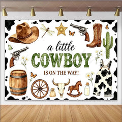 Lofaris Rustic Cowboy Baby Shower Backdrop for Boy Little Cowboy Is On The Way Photography Background with Western Elements