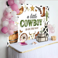 Lofaris Rustic Cowboy Baby Shower Backdrop for Boy Little Cowboy Is On The Way Photography Background with Western Elements