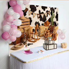 Lofaris Rustic Cowboy Birthday Backdrop with Cow Print and Hay Bales Western Themed Photography Background for Party Decor