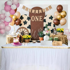 Lofaris Rustic Cowboy First Birthday Backdrop with Hay and Balloons Western Farm Theme Photo Background for Baby Boy Party Decor