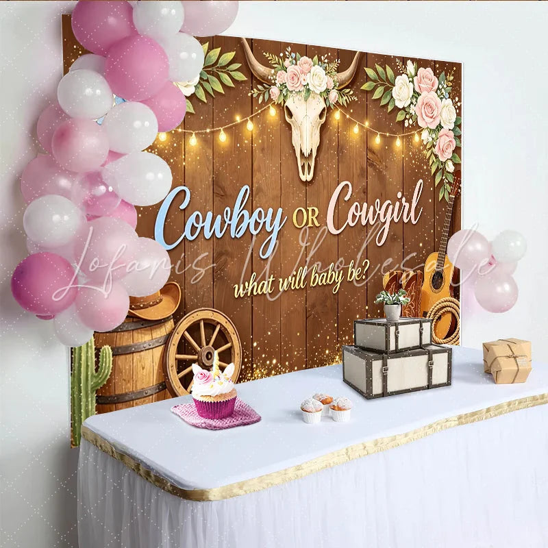 Lofaris Rustic Cowboy or Cowgirl Gender Reveal Baby Shower Backdrop Western Themed Photography Background for Baby Announcement Party