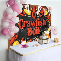 Lofaris Rustic Crawfish Boil Backdrop with Red Bunting and Corn Festive Seafood Party Decor for Summer Outdoor Gathering