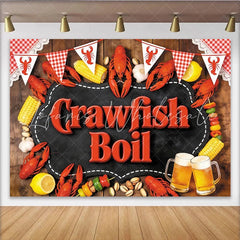 Lofaris Rustic Crawfish Boil Backdrop with Red Bunting and Corn Festive Seafood Party Decor for Summer Outdoor Gathering