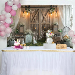 Lofaris Rustic Easter Backdrop with White Rabbits and Yellow Eggs Spring Farmhouse Photography Background for Holiday Party