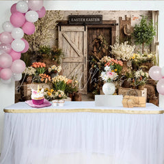 Lofaris Rustic Easter Photography Backdrop with Spring Flowers Elegant Floral Garden Background for Holiday Photoshoot.