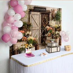Lofaris Rustic Easter Photography Backdrop with Spring Flowers Elegant Floral Garden Background for Holiday Photoshoot.