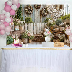 Lofaris Rustic Easter Spring Backdrop with White Flowers Eggs and Wooden Fence Photography Background for Holiday Party Decor