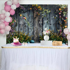 Lofaris Rustic Easter Wood Backdrop Spring Floral and Colorful Eggs Photography Background