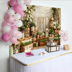 Lofaris Rustic Farmhouse Easter Backdrop with White Flowers and Eggs Charming Spring Photography Background for Holiday Parties