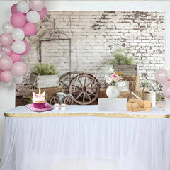 Lofaris Rustic Farmhouse Photography Backdrop with Distressed White Brick Wall and Hay Bales Vintage Studio Background for Natural Portrait