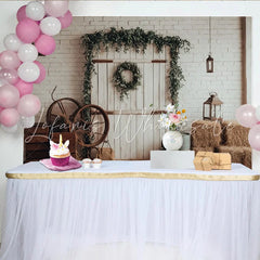 Lofaris Rustic Farmhouse Photography Backdrop with White Brick Wall and Greenery Vintage Barn Door Background for Studio Photoshoot