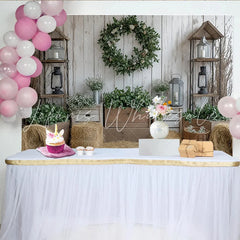 Lofaris Rustic Farmhouse Photography Backdrop with White Wood and Green Wreath Cozy Studio Background for Portrait Photoshoot and Party