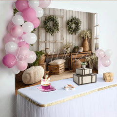 Lofaris Rustic Farmhouse Photography Backdrop with White Wood Wall and Eucalyptus Wreaths Natural Studio Background for Portrait Photoshoot