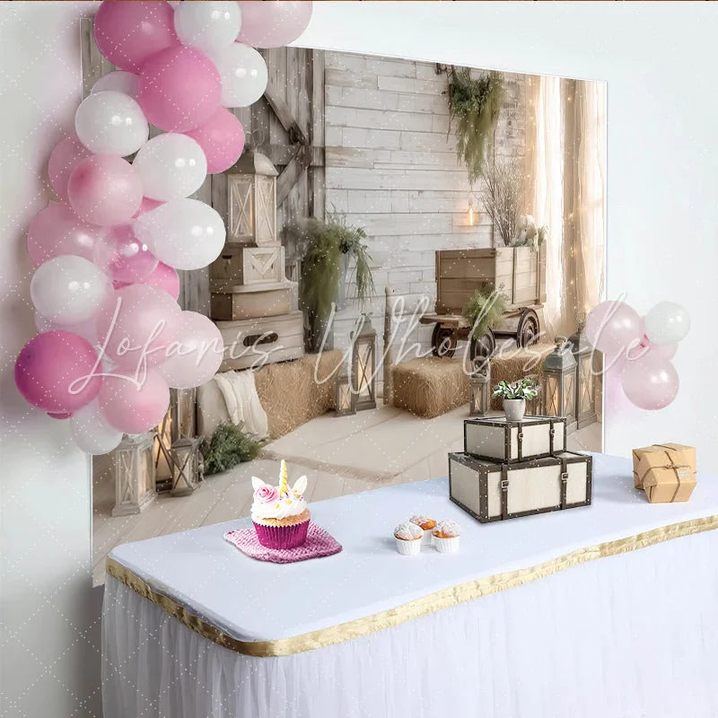 Lofaris Rustic Farmhouse Photography Backdrop with Wood and Hay Bales Cozy Studio Background for Baby Portraits and Family Photoshoots