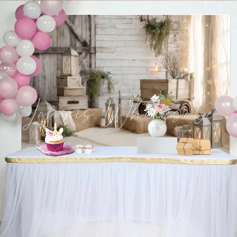 Lofaris Rustic Farmhouse Photography Backdrop with Wood and Hay Bales Cozy Studio Background for Baby Portraits and Family Photoshoots