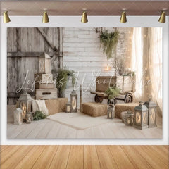Lofaris Rustic Farmhouse Photography Backdrop with Wood and Hay Bales Cozy Studio Background for Baby Portraits and Family Photoshoots