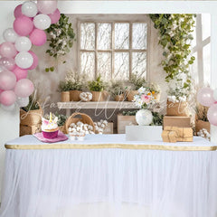 Lofaris Rustic Farmhouse Window Photography Backdrop with Cotton and Eucalyptus Natural Light Studio Background for Photoshoot