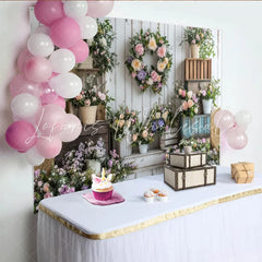 Lofaris Rustic Floral Photography Backdrop with Pastel Flowers and White Wood Wall Elegant Studio Background for Spring Photoshoot